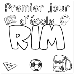 Coloriage prénom RIM - décor Premier jour d'école