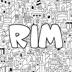 Coloriage pr&eacute;nom RIM - d&eacute;cor Ville