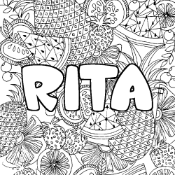 Coloriage pr&eacute;nom RITA - d&eacute;cor Mandala fruits