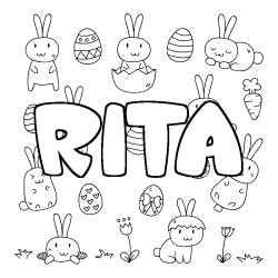 Coloriage prénom RITA - décor Paques