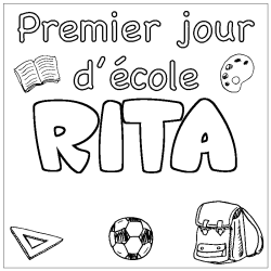 Coloriage prénom RITA - décor Premier jour d'école