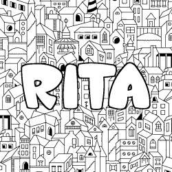 Coloriage pr&eacute;nom RITA - d&eacute;cor Ville