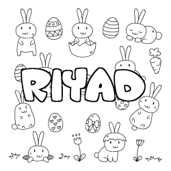 Coloriage pr&eacute;nom RIYAD - d&eacute;cor Paques