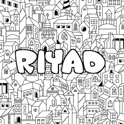 Coloriage pr&eacute;nom RIYAD - d&eacute;cor Ville
