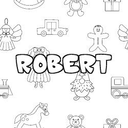Coloriage pr&eacute;nom ROBERT - d&eacute;cor Jouets