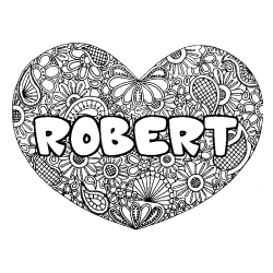 Coloriage pr&eacute;nom ROBERT - d&eacute;cor Mandala coeur