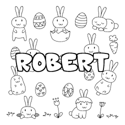 Coloriage prénom ROBERT - décor Paques