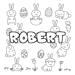 Coloriage pr&eacute;nom ROBERT - d&eacute;cor Paques