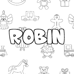 Coloriage prénom ROBIN - décor Jouets