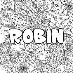 Coloriage prénom ROBIN - décor Mandala fruits