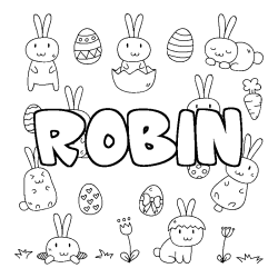 Coloriage prénom ROBIN - décor Paques