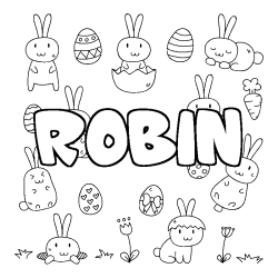 Coloriage pr&eacute;nom ROBIN - d&eacute;cor Paques