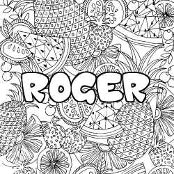 Coloriage pr&eacute;nom ROGER - d&eacute;cor Mandala fruits