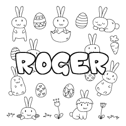 Coloriage pr&eacute;nom ROGER - d&eacute;cor Paques