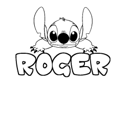 Coloriage prénom ROGER - décor Stitch