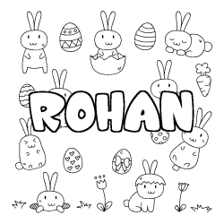 Coloriage prénom ROHAN - décor Paques