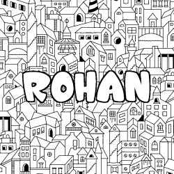 Coloriage pr&eacute;nom ROHAN - d&eacute;cor Ville