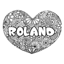 Coloriage pr&eacute;nom ROLAND - d&eacute;cor Mandala coeur
