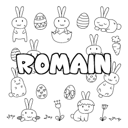 Coloriage pr&eacute;nom ROMAIN - d&eacute;cor Paques