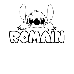 Coloriage prénom ROMAIN - décor Stitch
