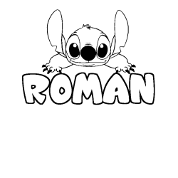 Coloriage prénom ROMAN - décor Stitch