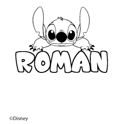 Coloriage pr&eacute;nom ROMAN - d&eacute;cor Stitch