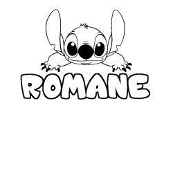 Coloriage prénom ROMANE - décor Stitch