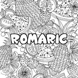 Coloriage pr&eacute;nom ROMARIC - d&eacute;cor Mandala fruits