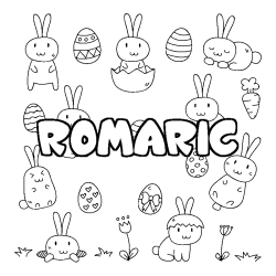 Coloriage pr&eacute;nom ROMARIC - d&eacute;cor Paques