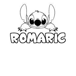 Coloriage prénom ROMARIC - décor Stitch