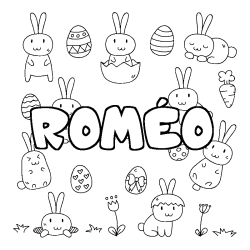 Coloriage pr&eacute;nom ROM&Eacute;O - d&eacute;cor Paques