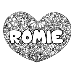 Coloriage prénom ROMIE - décor Mandala coeur