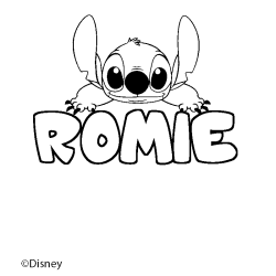 Coloriage pr&eacute;nom ROMIE - d&eacute;cor Stitch