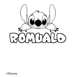Coloriage pr&eacute;nom ROMUALD - d&eacute;cor Stitch
