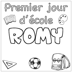 Coloriage prénom ROMY - décor Premier jour d'école