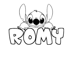 Coloriage prénom ROMY - décor Stitch