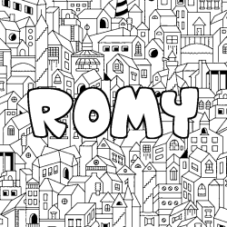 Coloriage prénom ROMY - décor Ville