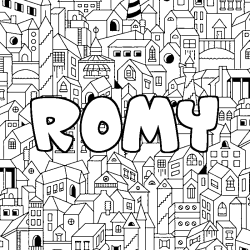 Coloriage pr&eacute;nom ROMY - d&eacute;cor Ville