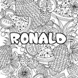 Coloriage pr&eacute;nom RONALD - d&eacute;cor Mandala fruits