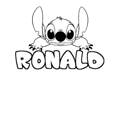 Coloriage prénom RONALD - décor Stitch