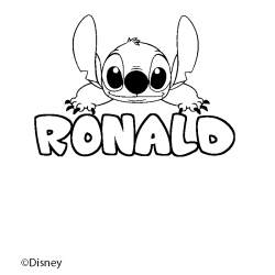 Coloriage pr&eacute;nom RONALD - d&eacute;cor Stitch