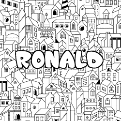 Coloriage prénom RONALD - décor Ville