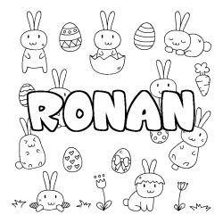 Coloriage prénom RONAN - décor Paques