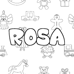 Coloriage prénom ROSA - décor Jouets