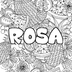Coloriage prénom ROSA - décor Mandala fruits