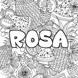 Coloriage pr&eacute;nom ROSA - d&eacute;cor Mandala fruits