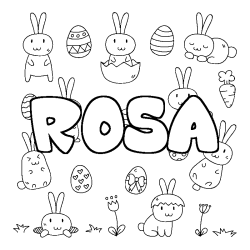 Coloriage prénom ROSA - décor Paques