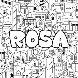 Coloriage prénom ROSA - décor Ville