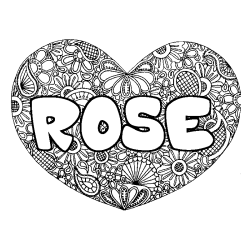Coloriage prénom ROSE - décor Mandala coeur