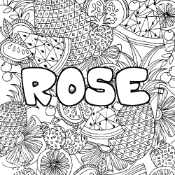 Coloriage prénom ROSE - décor Mandala fruits